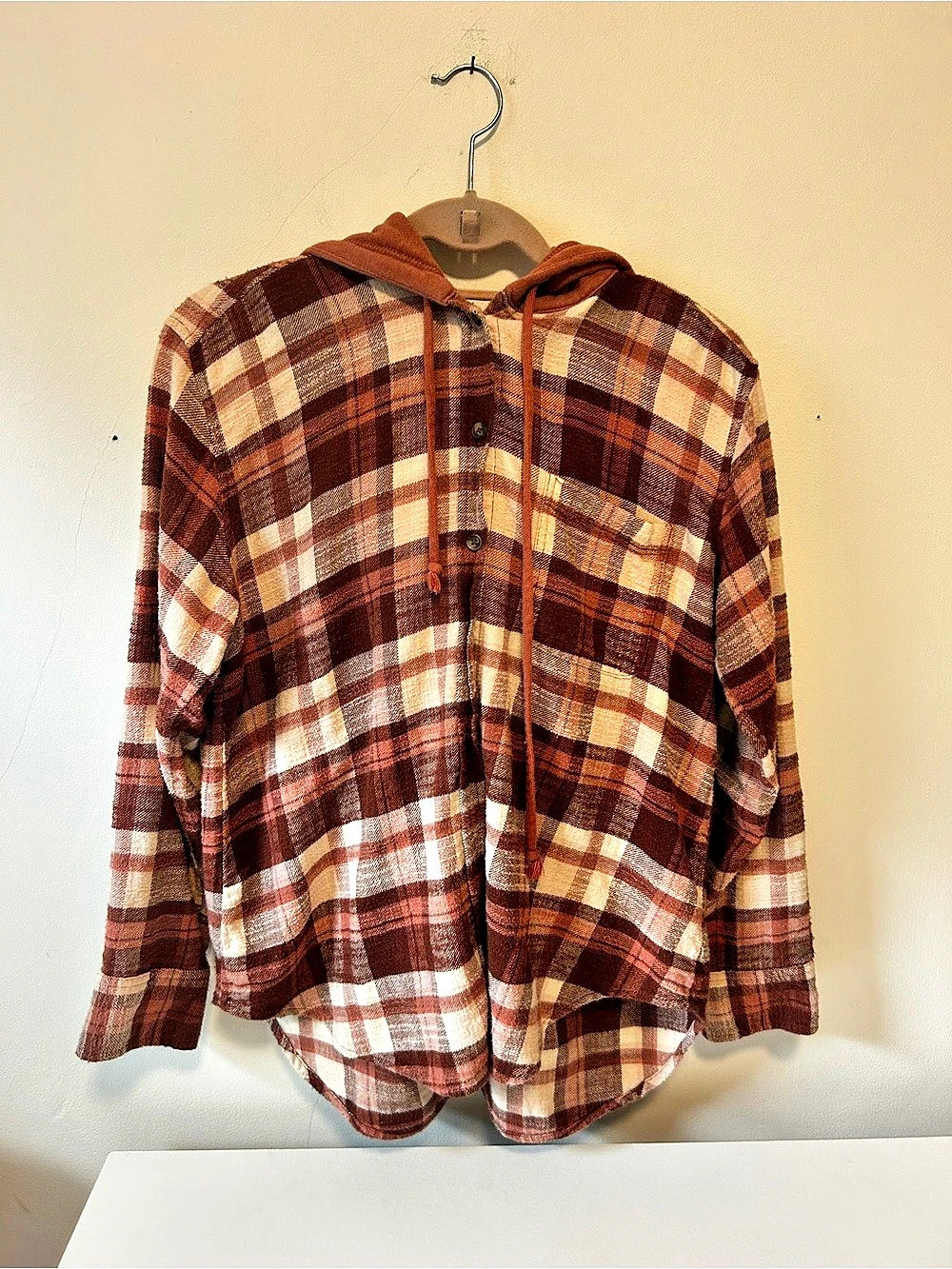 American Eagle AE Hooded Flannel Shirt Plaid Small